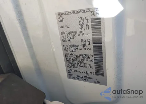 2024 Nissan Rogue Sv Fwd z USA, uszkodzony, nr VIN 5N1BT3BA4RC728192